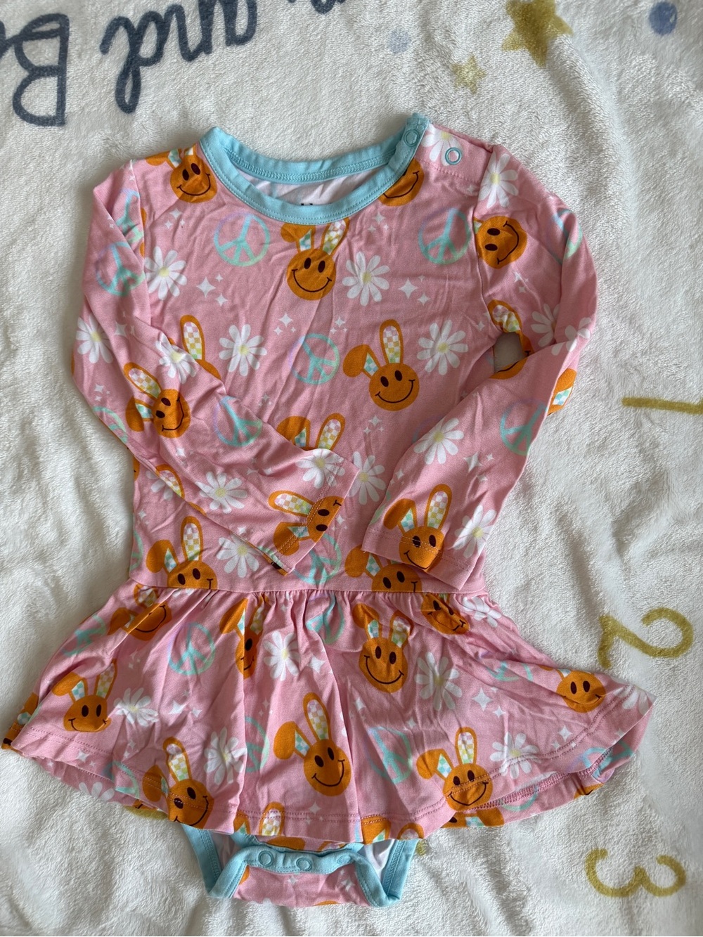 NWOT blush lotus bamboo Bunny smily face bodysuit dress - 18-24M
